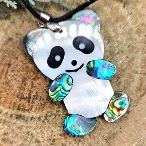 Adorable Nature Abalone Shell Cute Panda Pendant Necklace